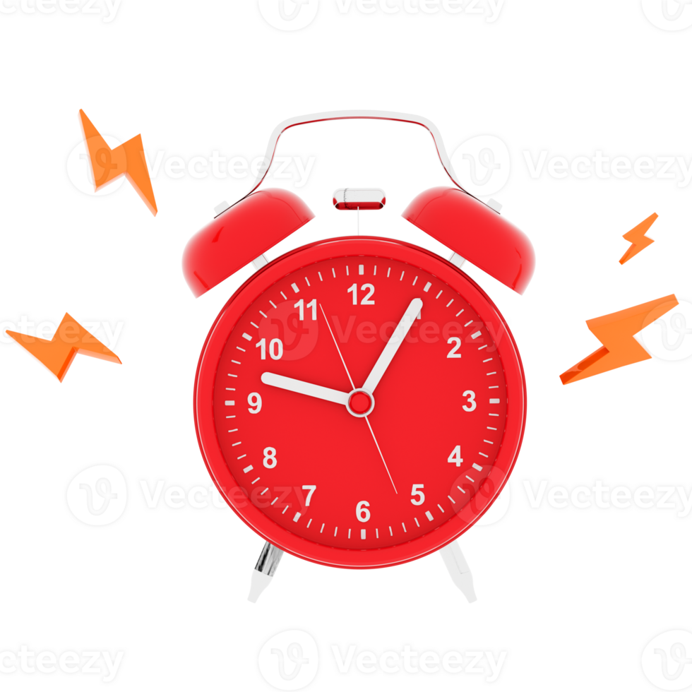 Render red alarm clock ringing sound with transparent background png