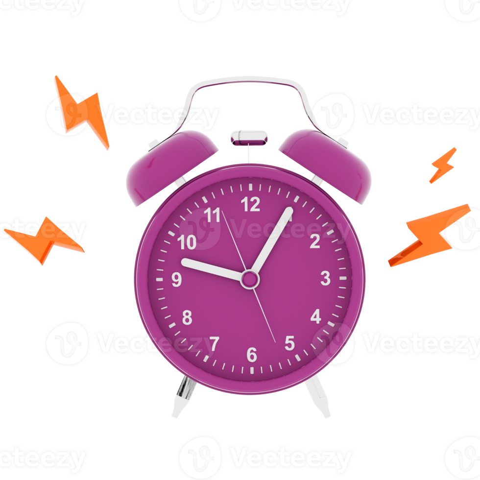 Render purple pink alarm clock ringing sound with transparent background png
