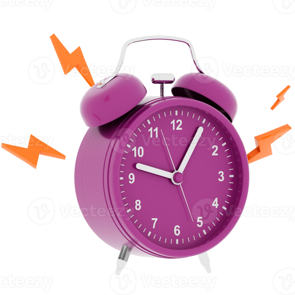 3d render purple pink alarm clock ringing sound with transparent background png