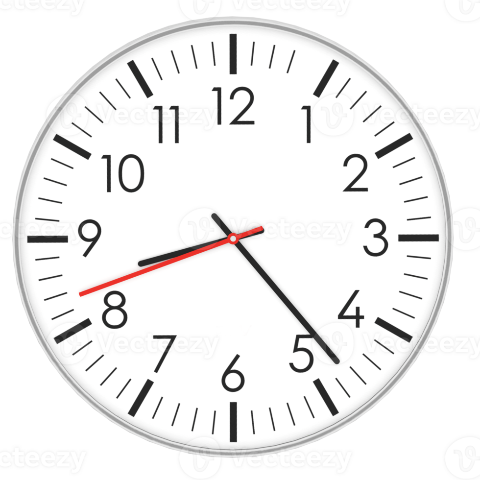 Render white wall clock minimal design with transparent background png