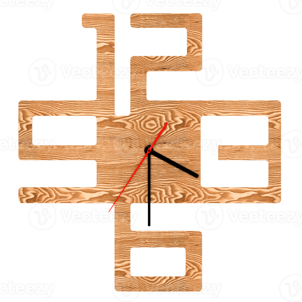 3d render large wood wall clock numbers with transparent background png