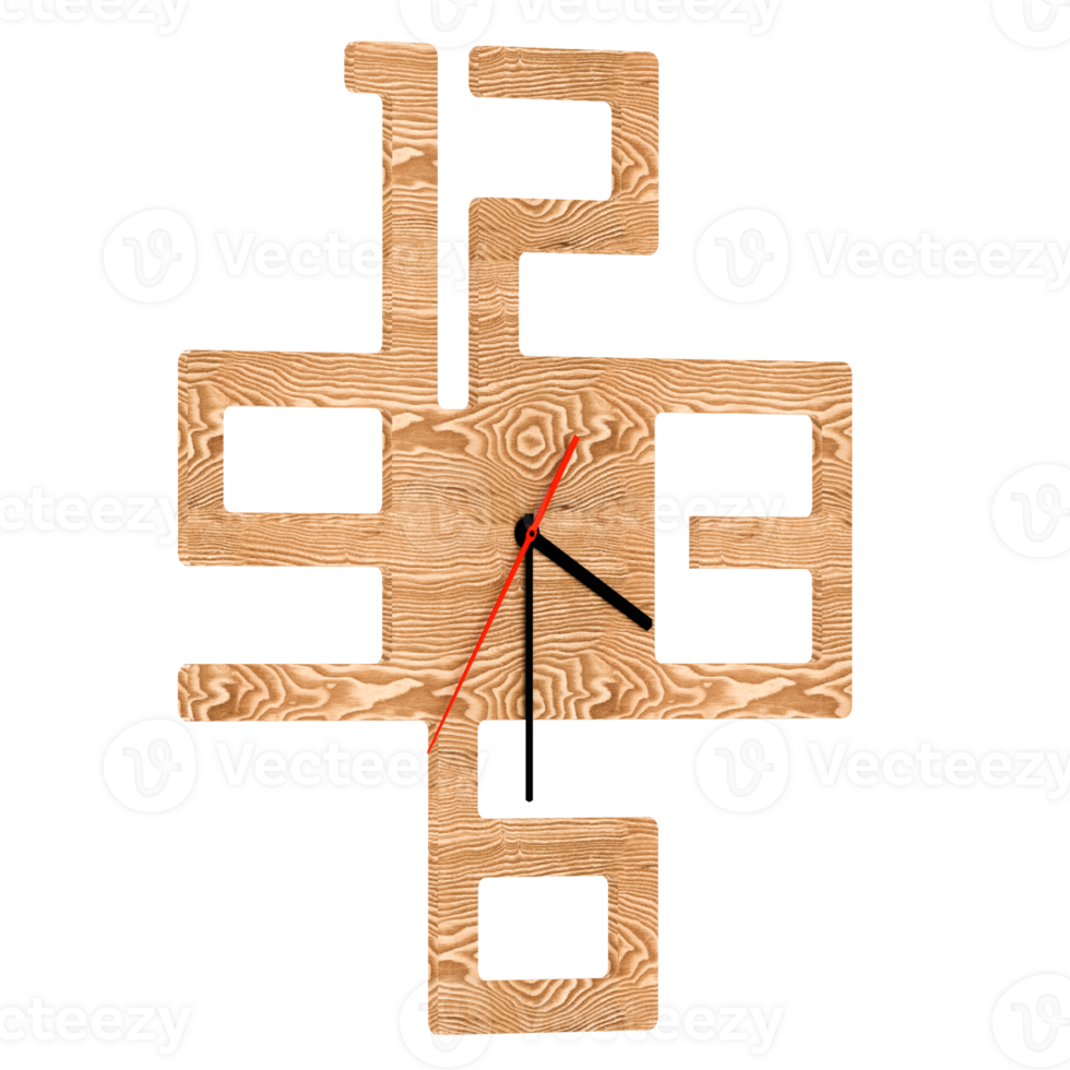 Render large wood wall clock numbers with transparent background png