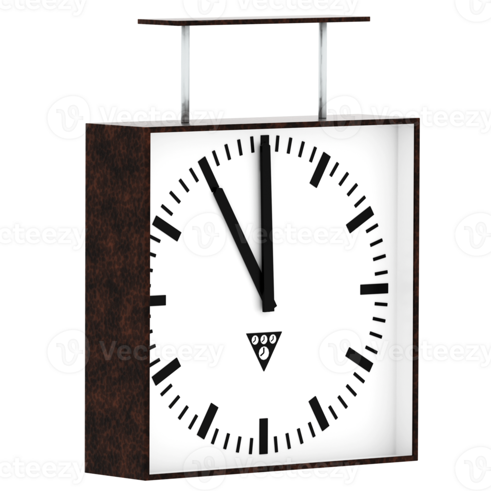 3d render square station clock with transparent background png