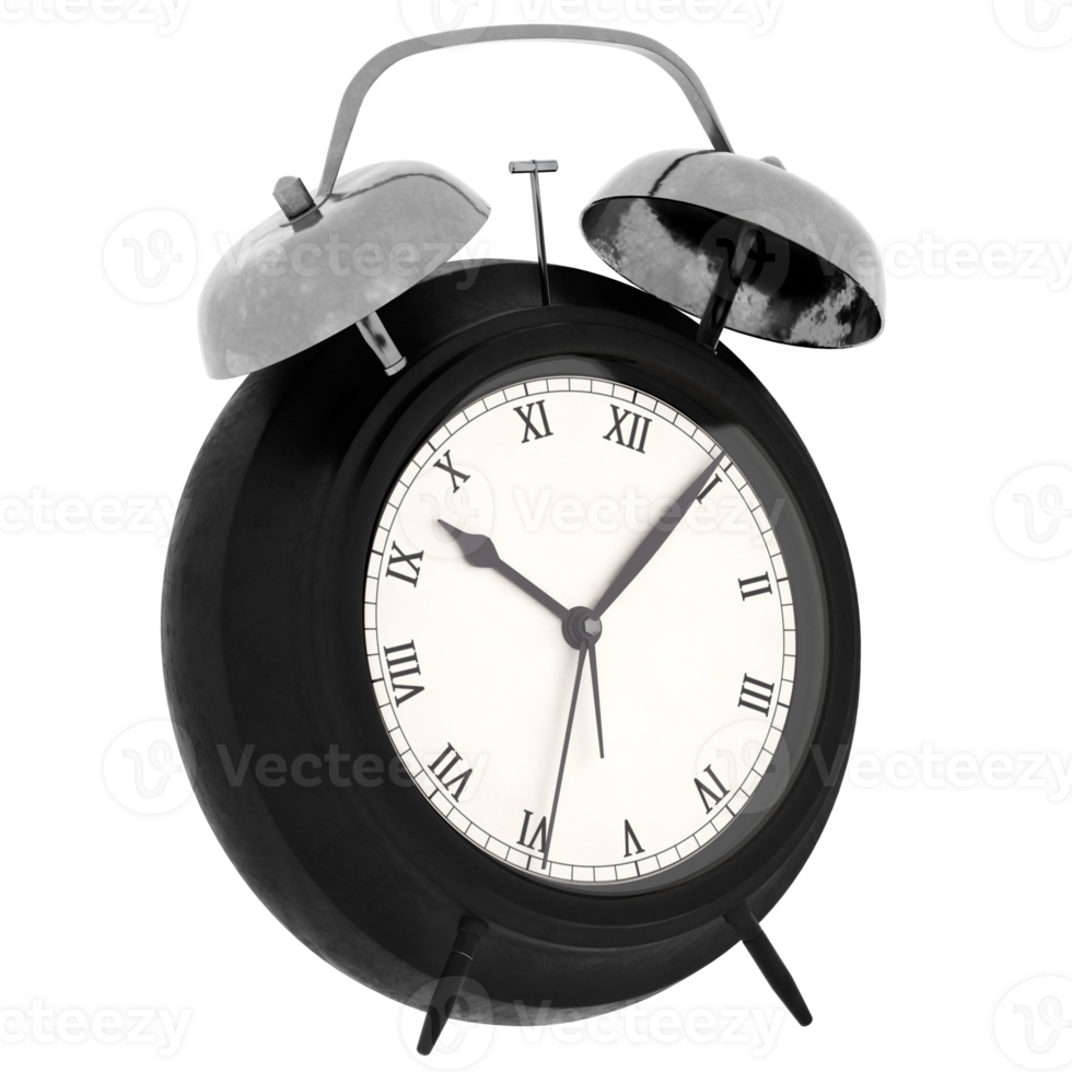 Render retro alarm clock old timepiece with transparent background png