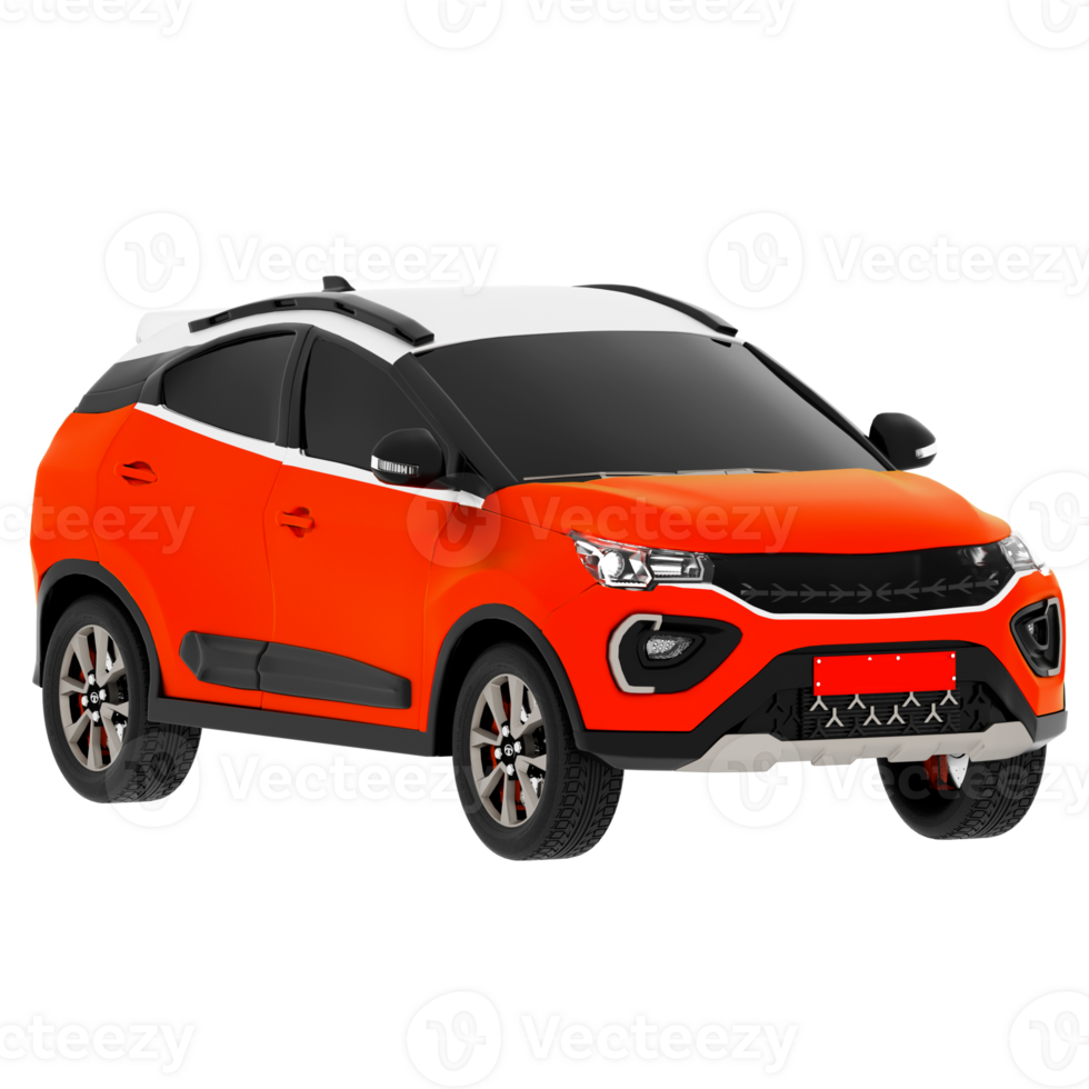 3d render orange compact suv front view with transparent background png