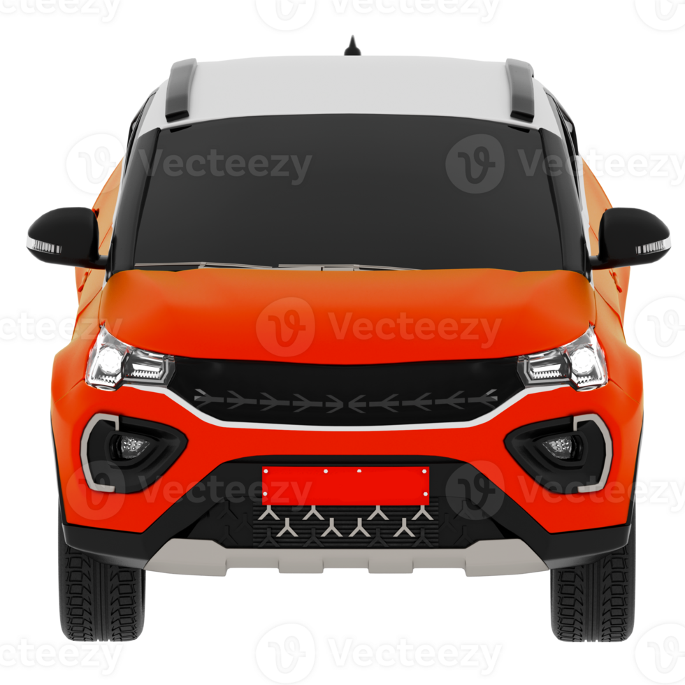 Render orange compact suv front view with transparent background png