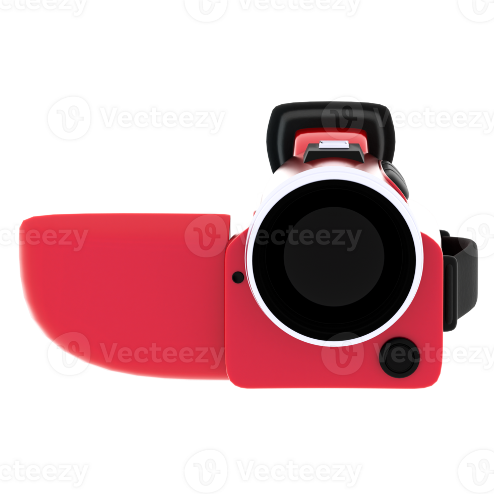 3d render digital red camera with transparent background png