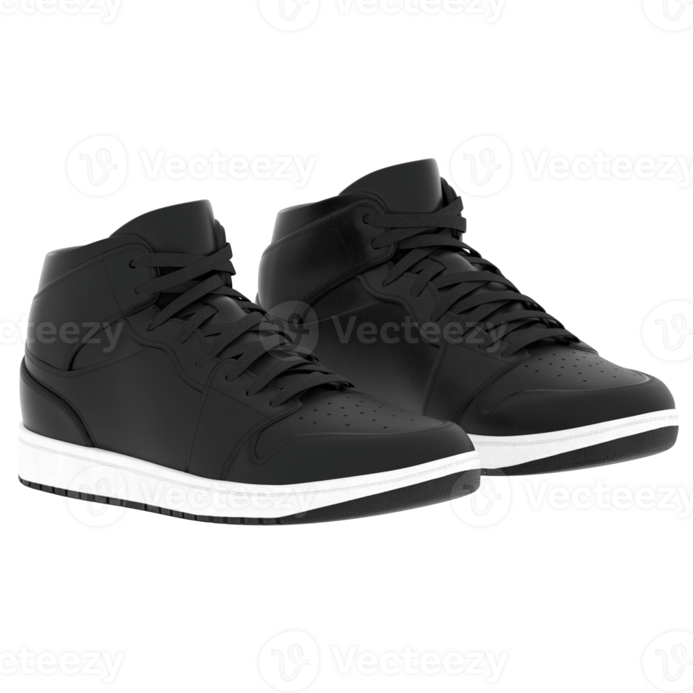 Render black sneakers sports shoes with transparent background png