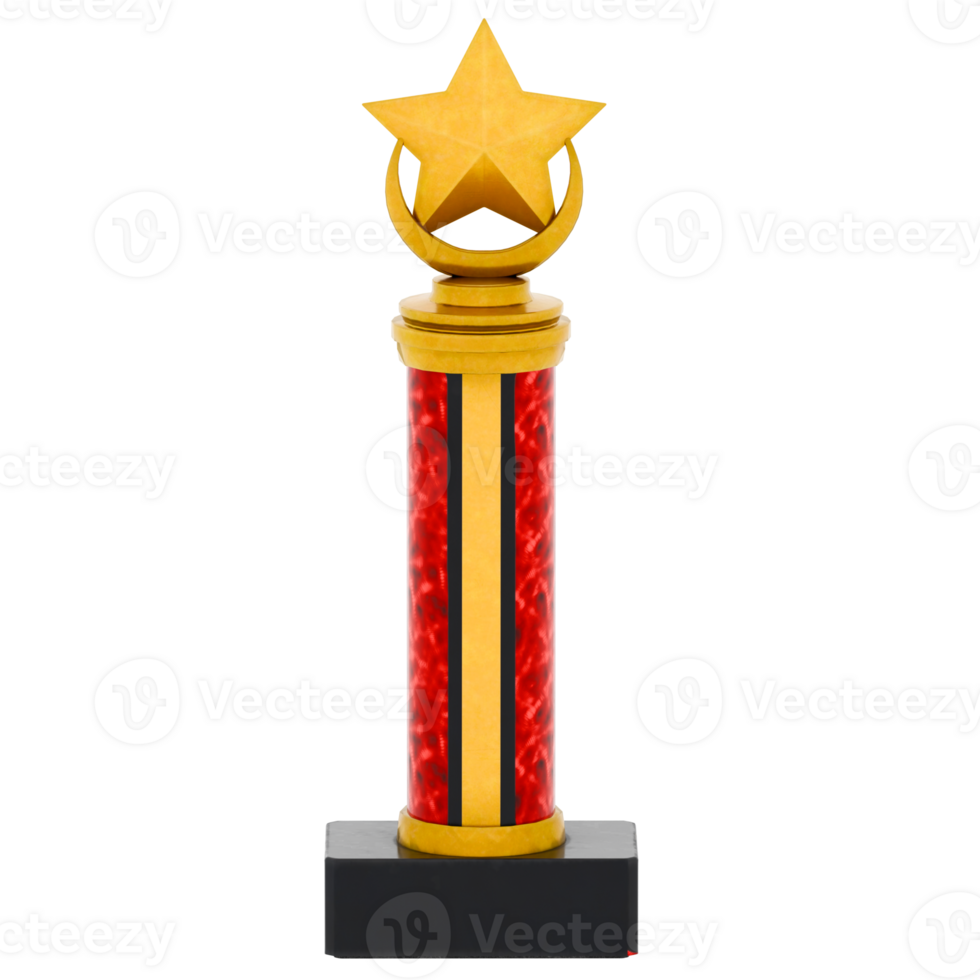 3d render red gold trophy star award with transparent background png