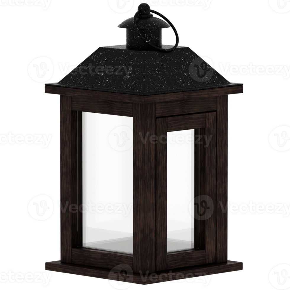 3d render rustic lantern black top with transparent background png