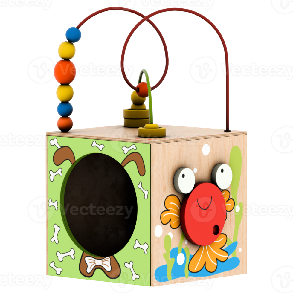 Render wooden toy cube with transparent background png