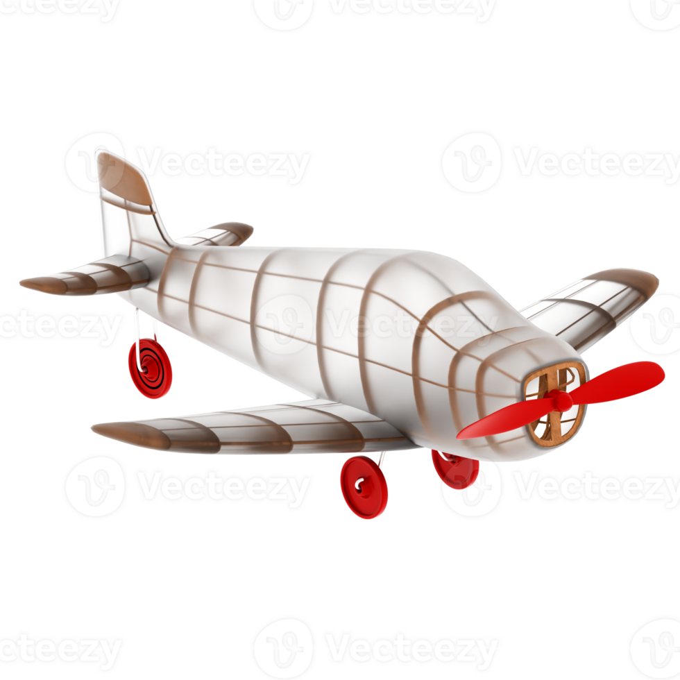 3d render toy airplane red wheels with transparent background png