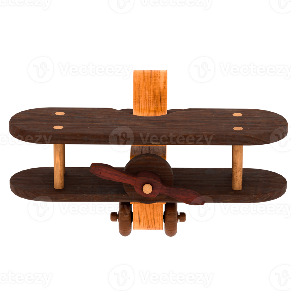 3d render wooden biplane toy vintage with transparent background png