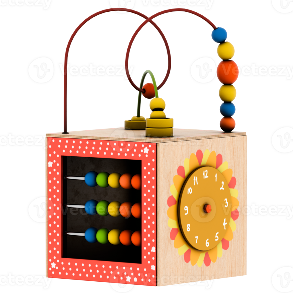 3d render wooden toy cube with transparent background png