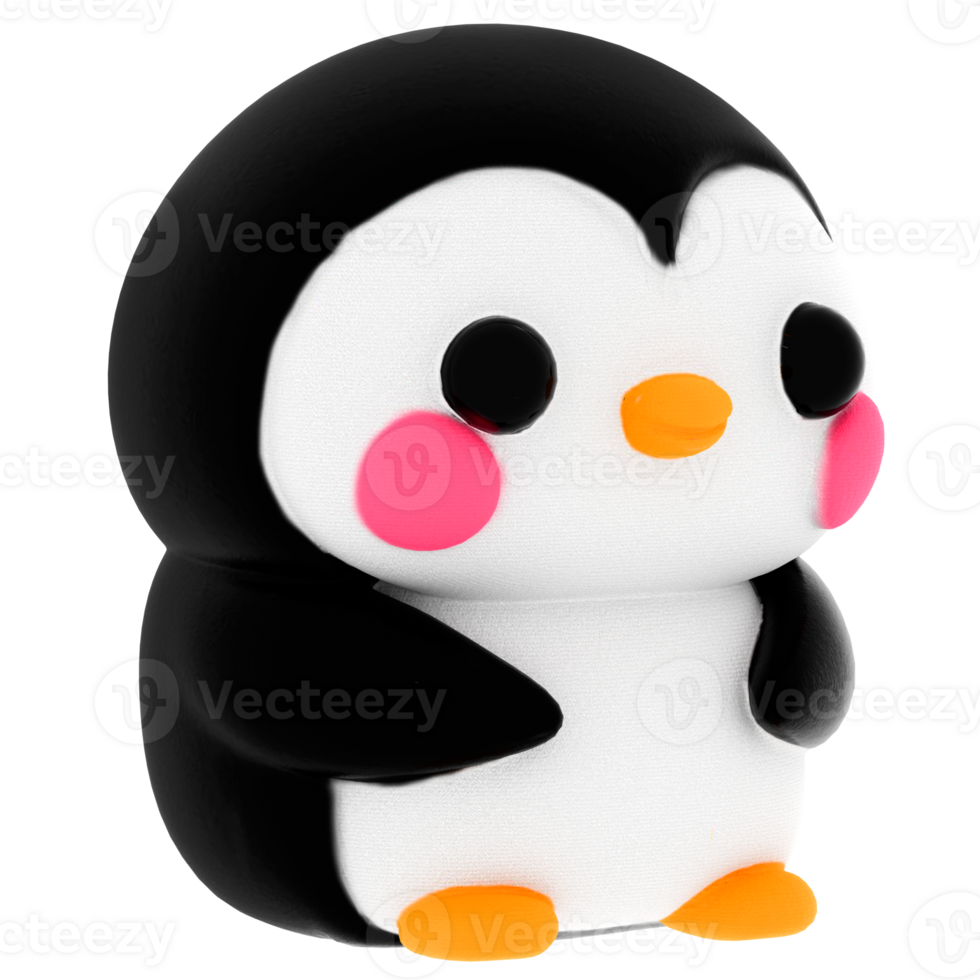 3d render cute cartoon penguin baby toy with transparent background png