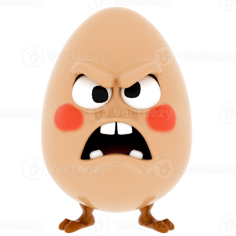 Render angry egg cartoon character with transparent background png