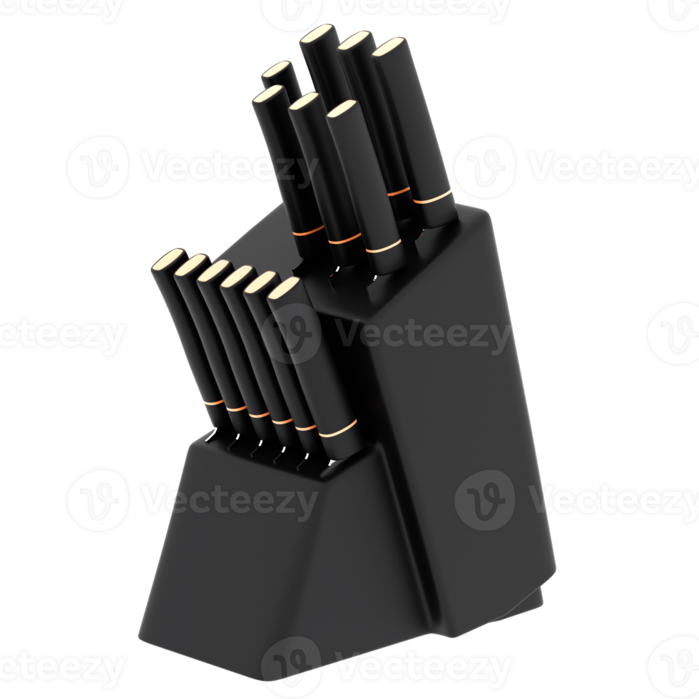 3d render kitchen knife block set with transparent background png