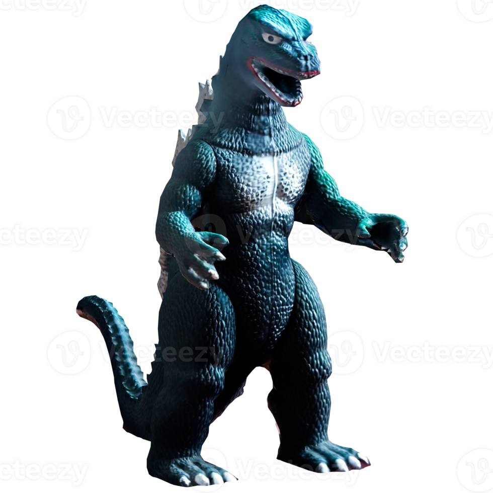 3d render godzilla monster toy figure with transparent background png