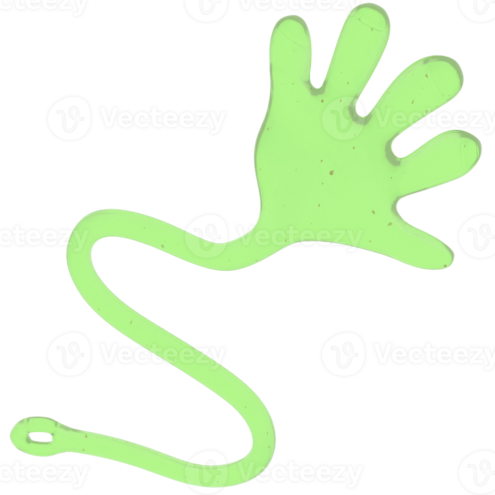 3d render green sticky hand toy with transparent background png