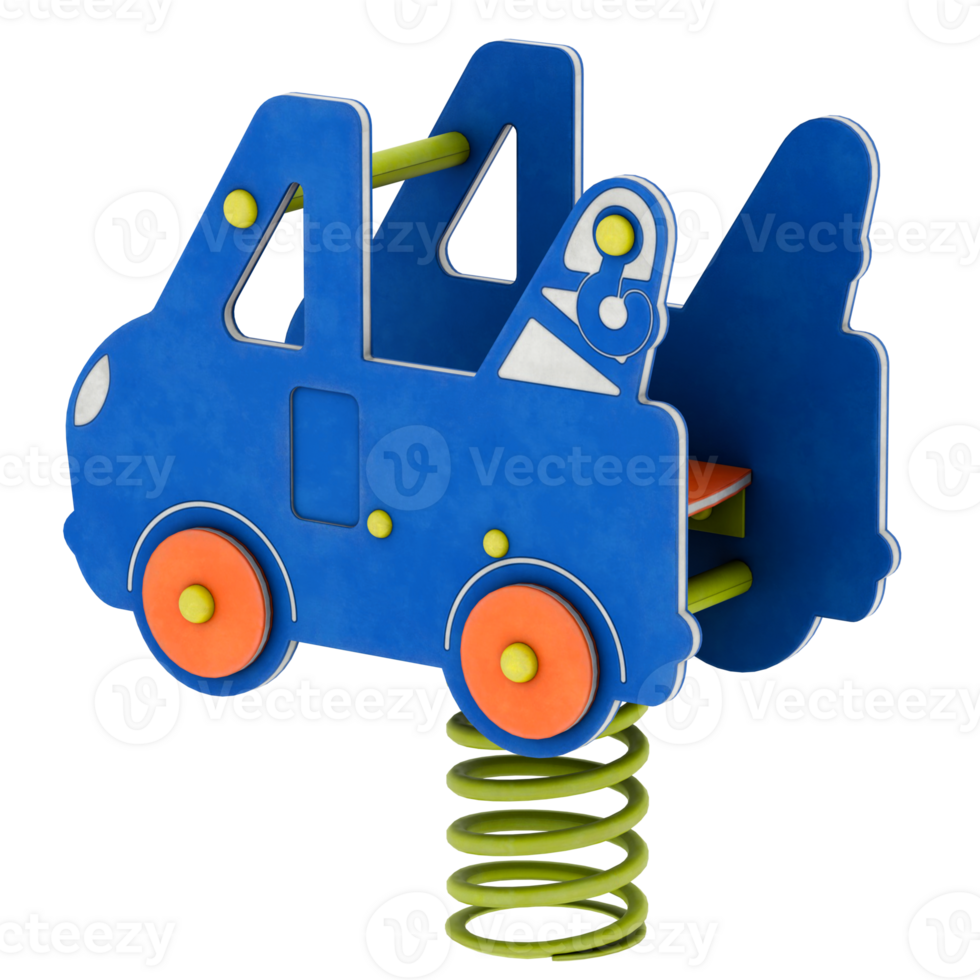 3d render car toy playground children spring blue vehicle fun outdoor with transparent background png