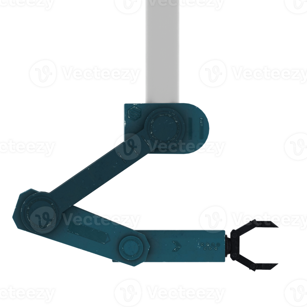 Render robotic mechanical arm clamp with transparent background png