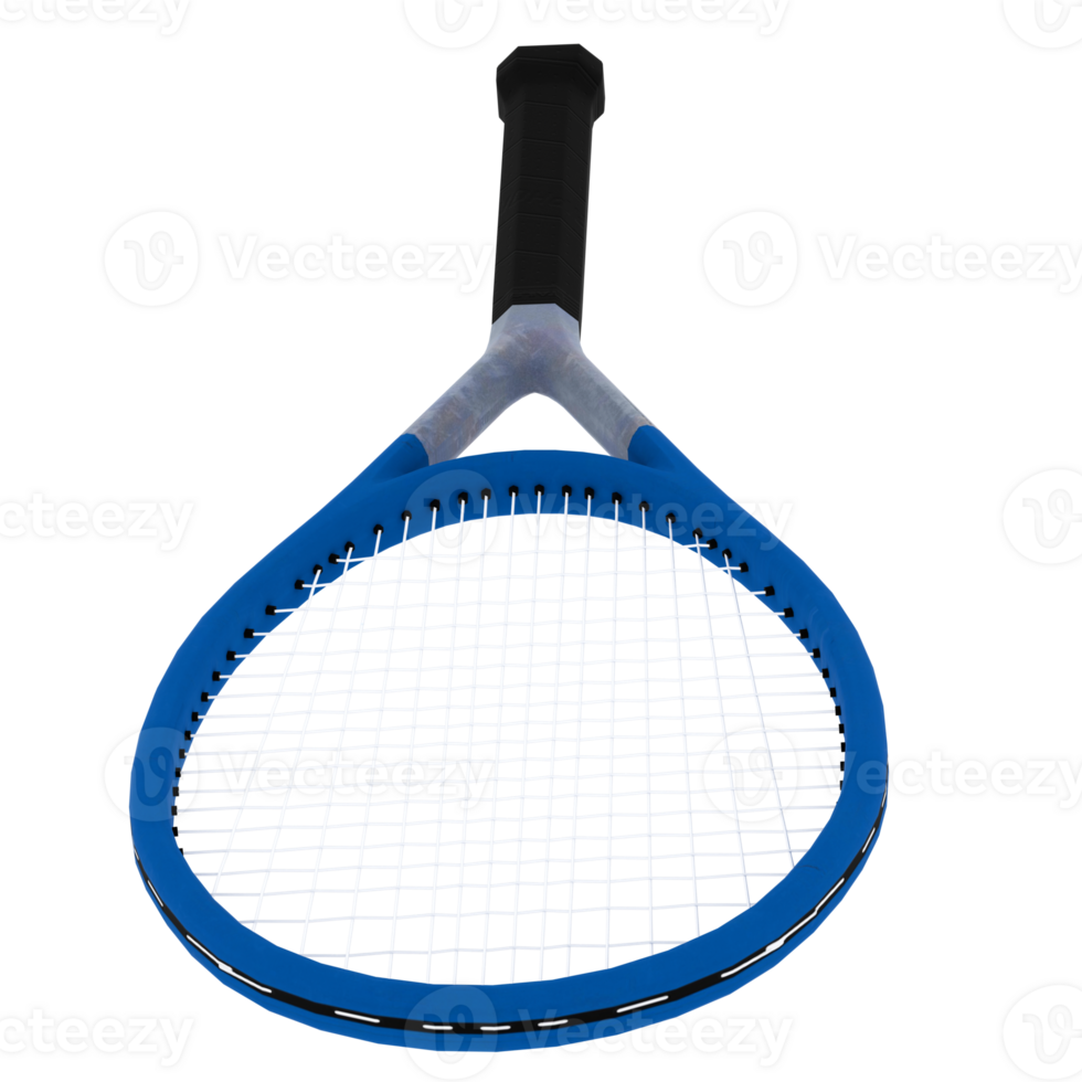 3d render tennis racket blue handle with transparent background png
