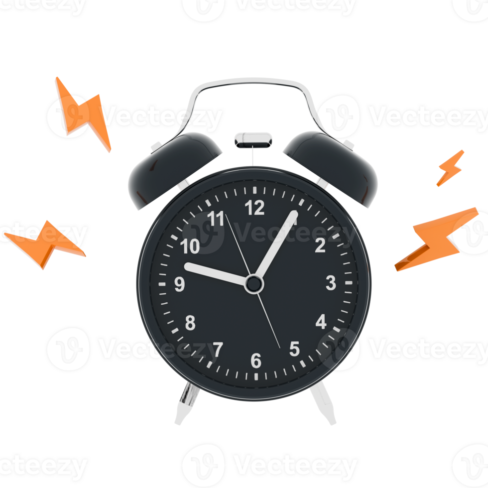 3d render black alarm clock ringing sound with transparent background png