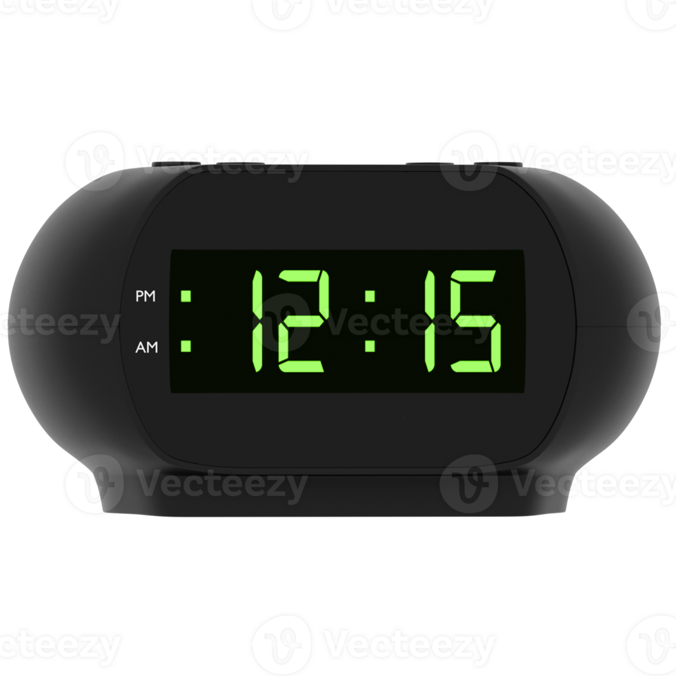 Render digital alarm clock display time with transparent background png