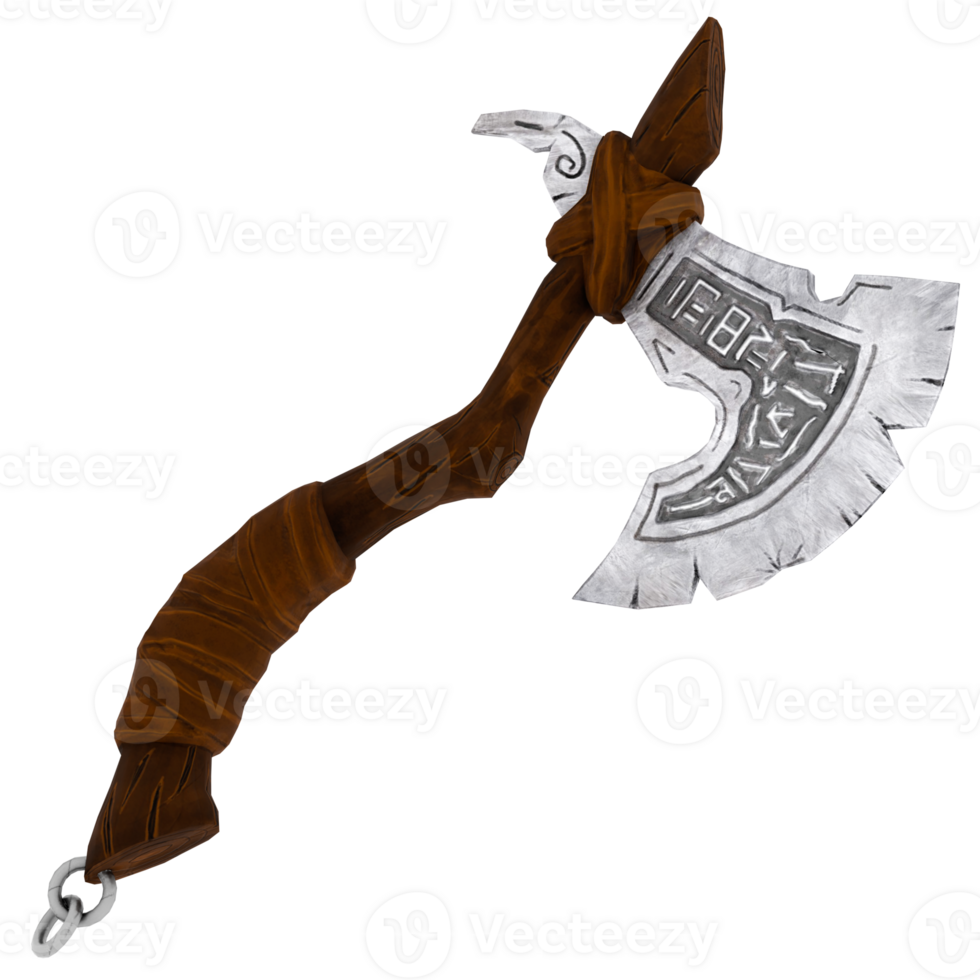 3d render fantasy axe wood blade with transparent background png