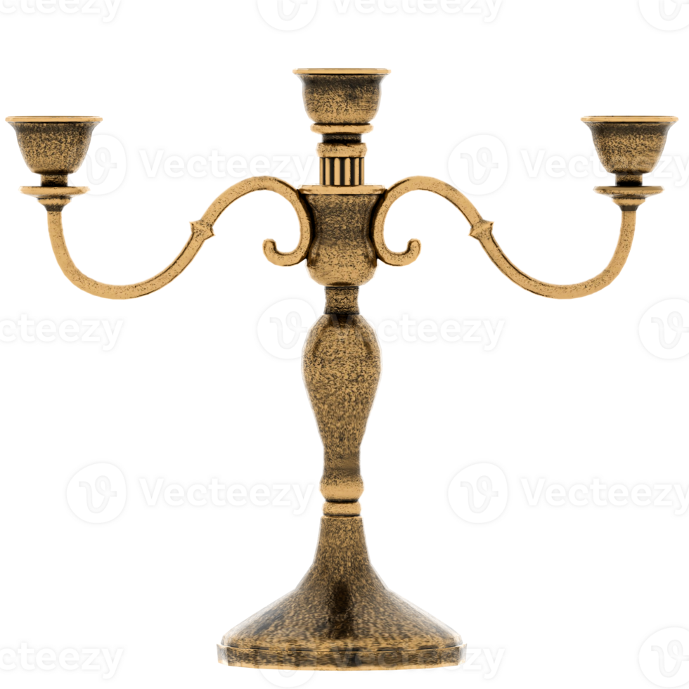 3d render vintage brass candelabra candle holder with transparent background png