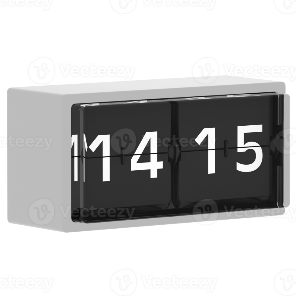 Render flip clock time modern with transparent background png