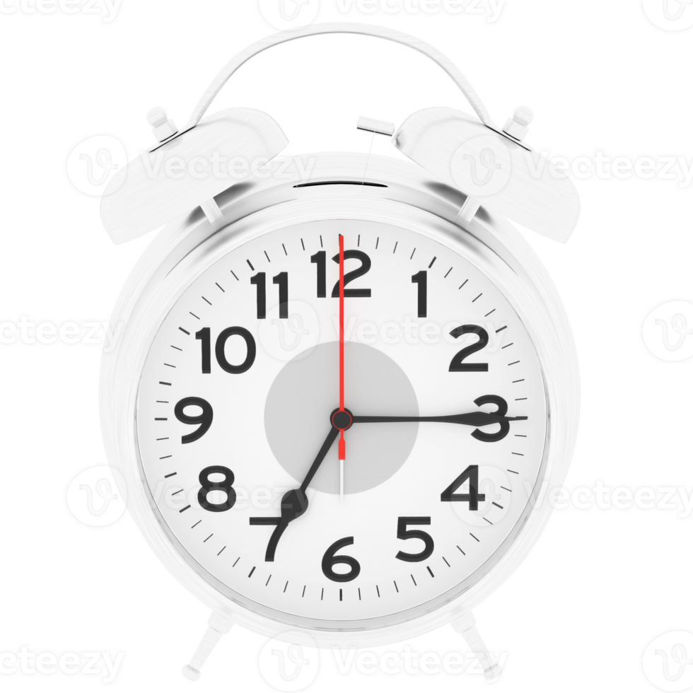 Render vintage white alarm clock retro style with transparent background png