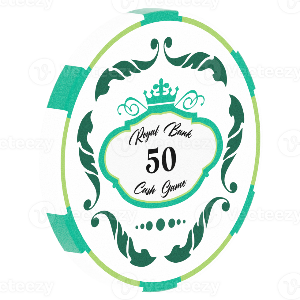 Render poker chip white green with transparent background png