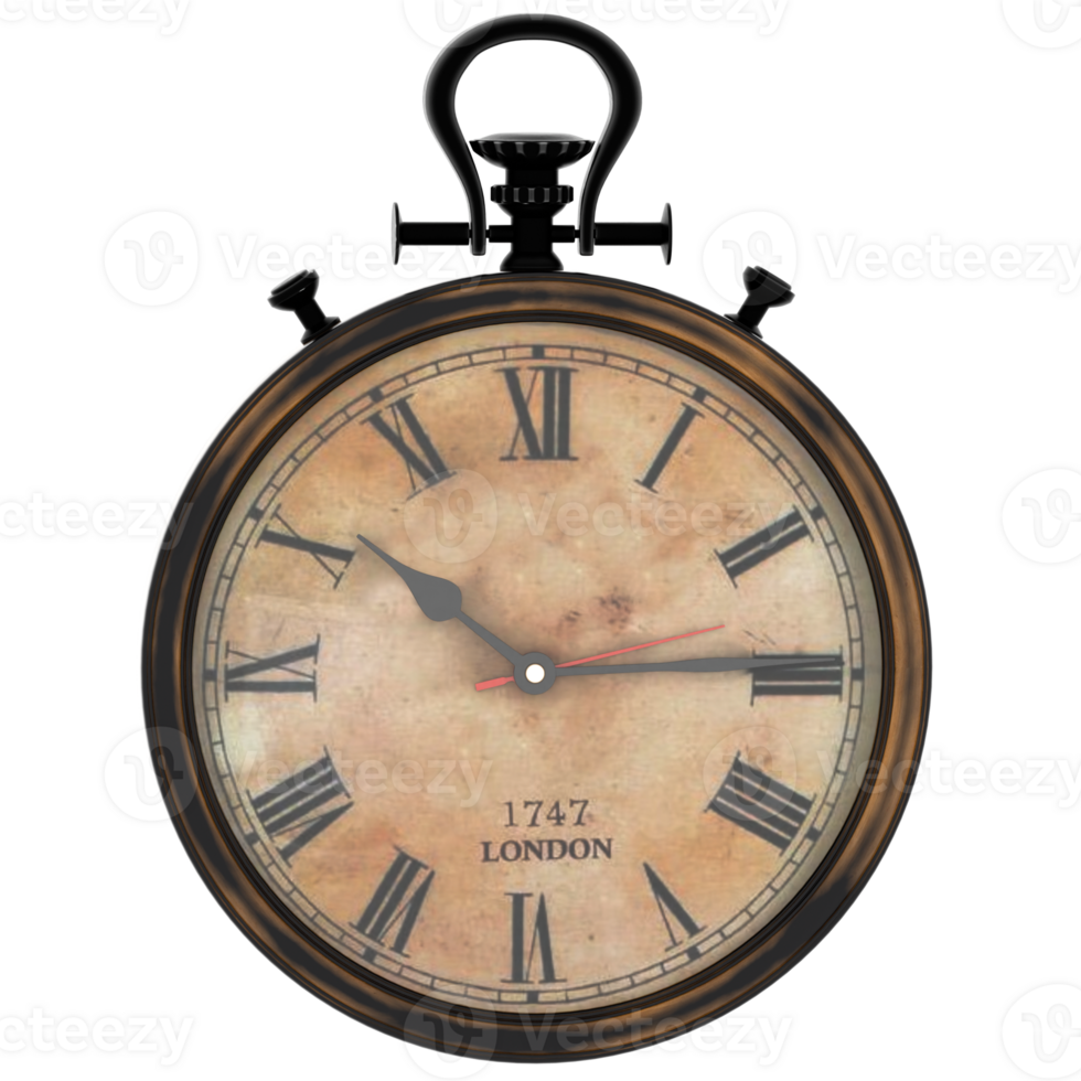 3d render vintage pocket watch old london with transparent background png