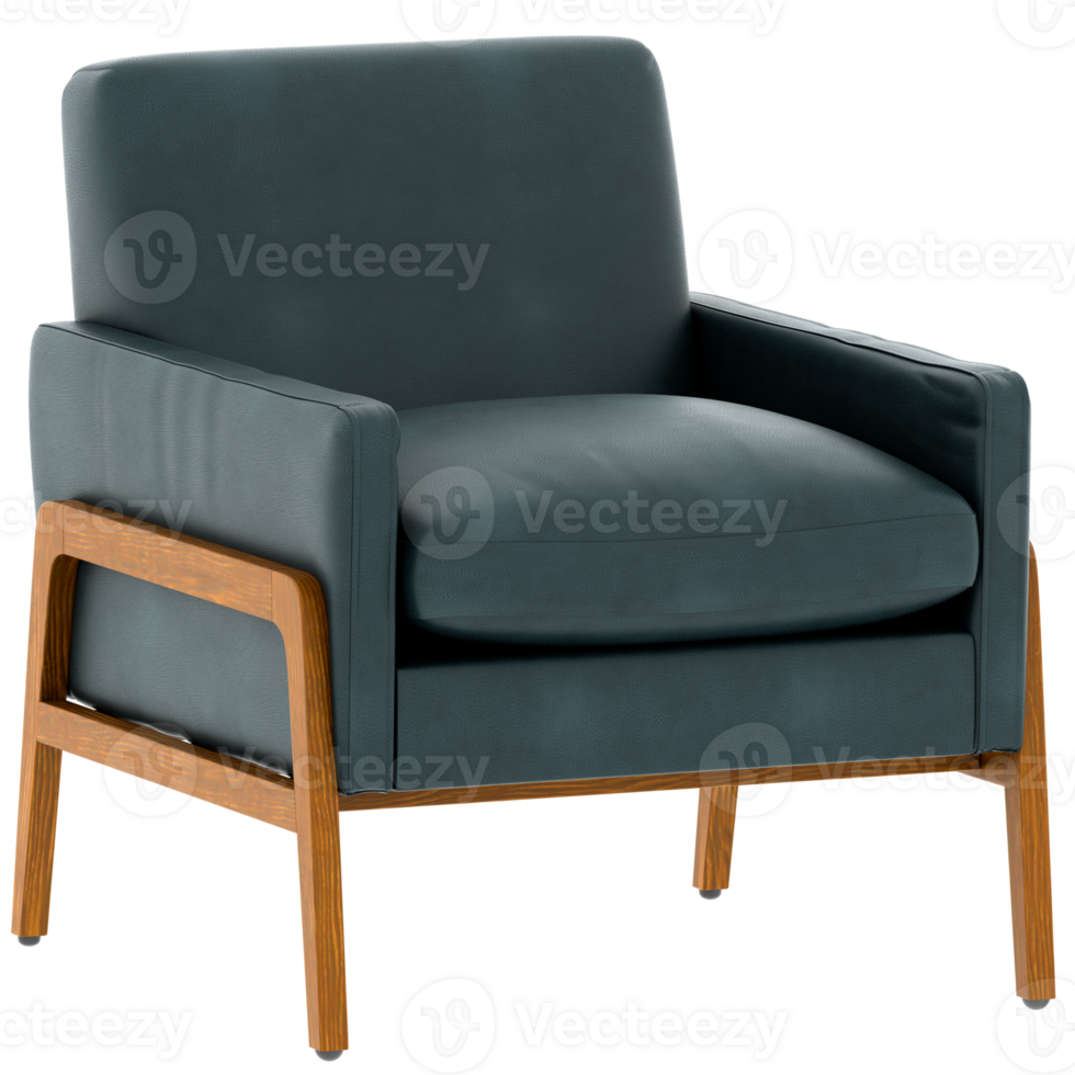 3d render modern armchair wooden frame with transparent background png