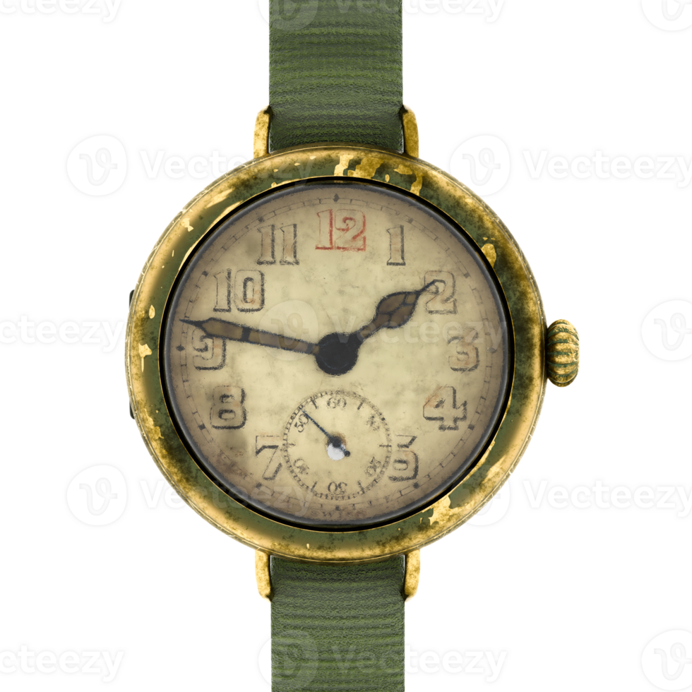 Render vintage military wristwatch with transparent background png