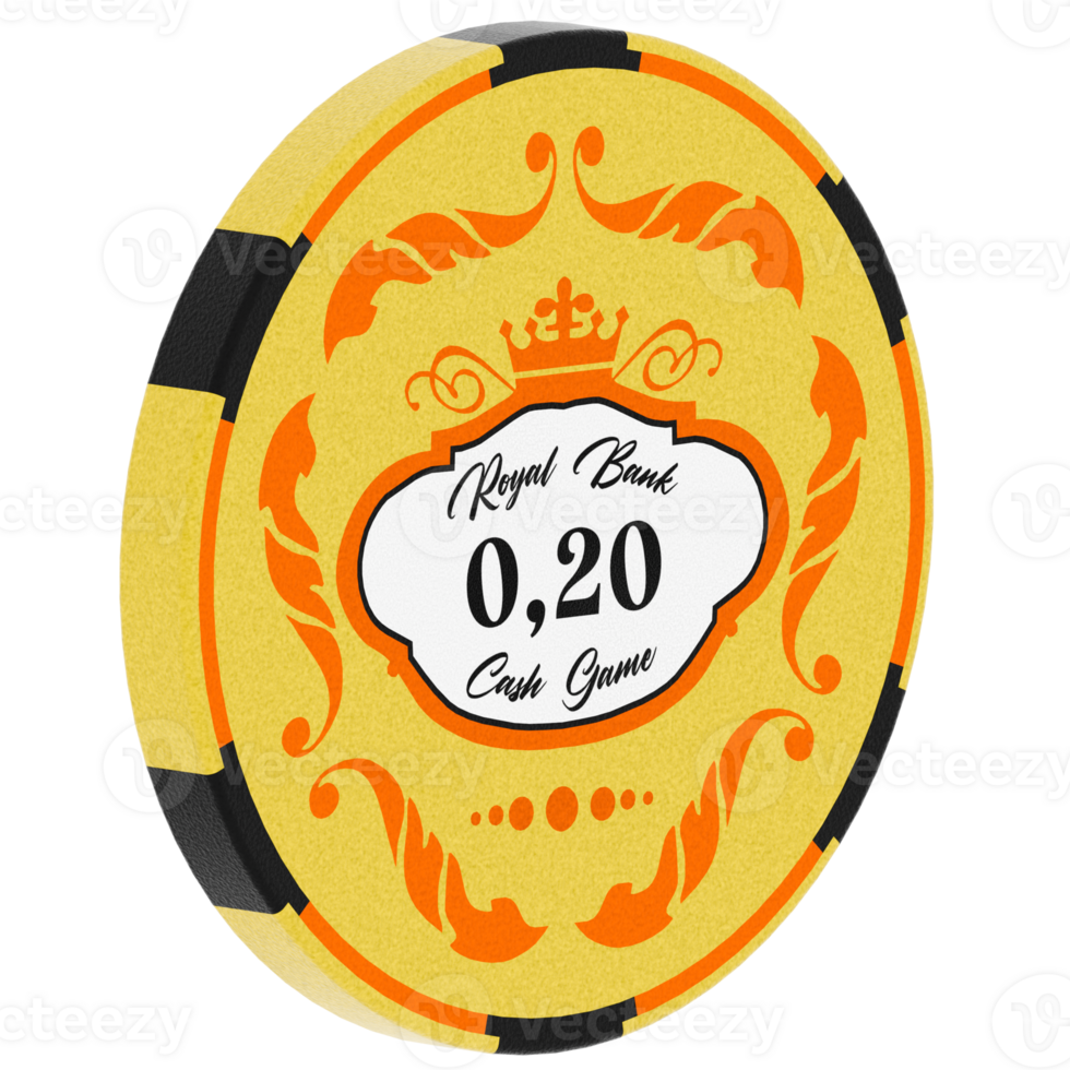 Render poker chip yellow orange with transparent background png