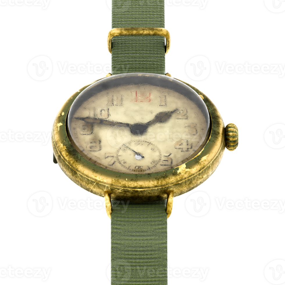 3d render vintage military wristwatch with transparent background png