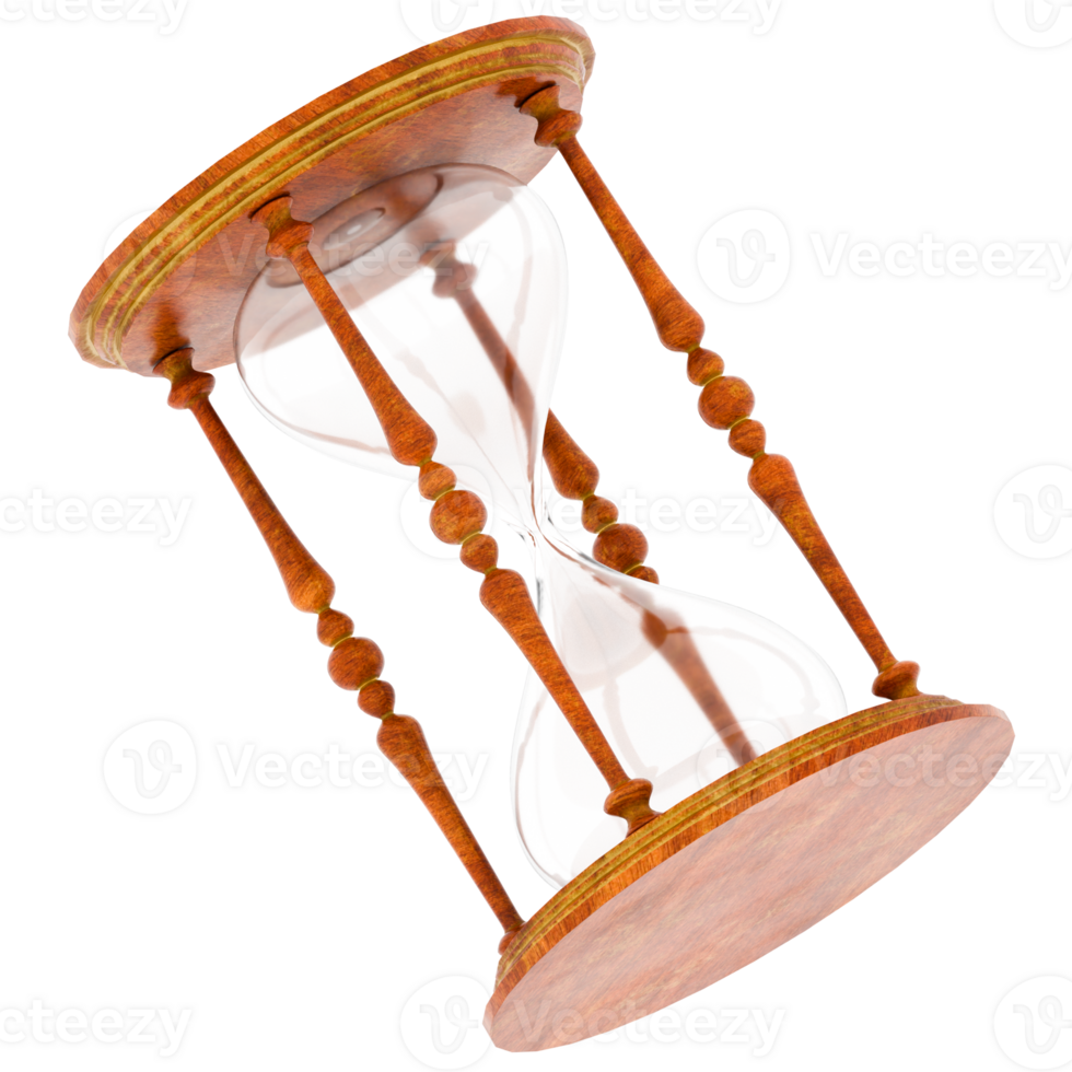 3d render antique hourglass sand timer vintage decor with transparent background png