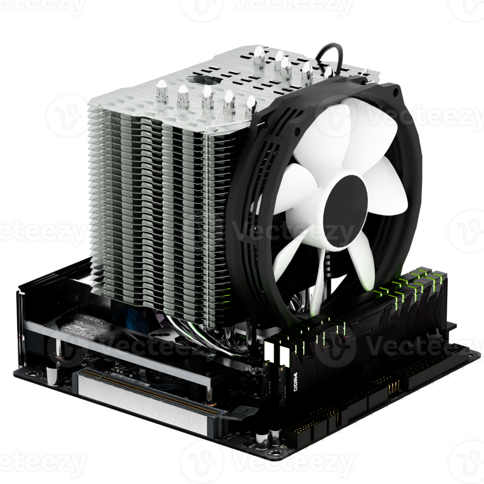 3d render computer cpu cooler hardware with transparent background png