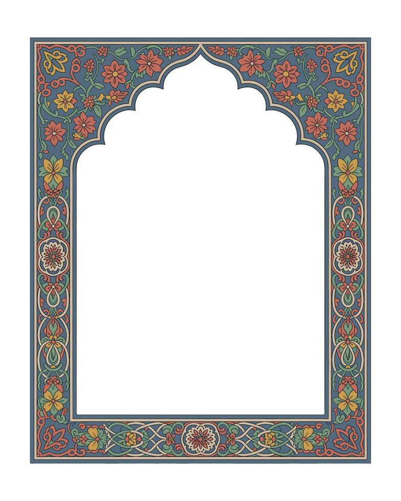 Ornate floral arch frame islamic design border vector