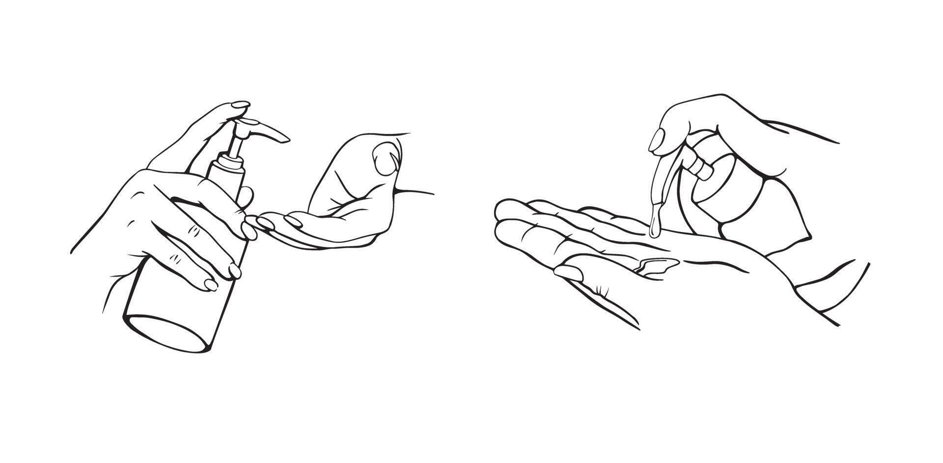 Disinfection of hands.Hand press disinfectant vector