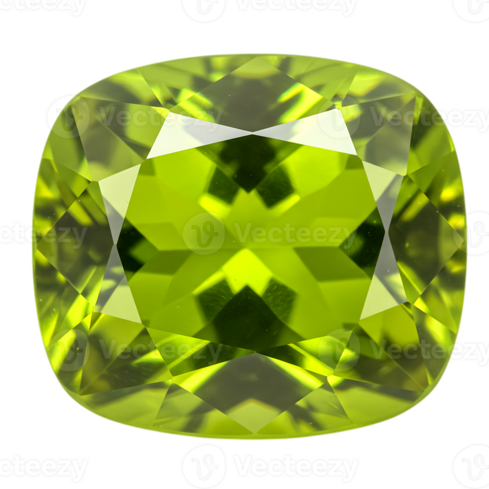 Exquisite Peridot Gemstone, A radiant green treasure with intricate facets and pristine clarity, set against a transparent backdrop png