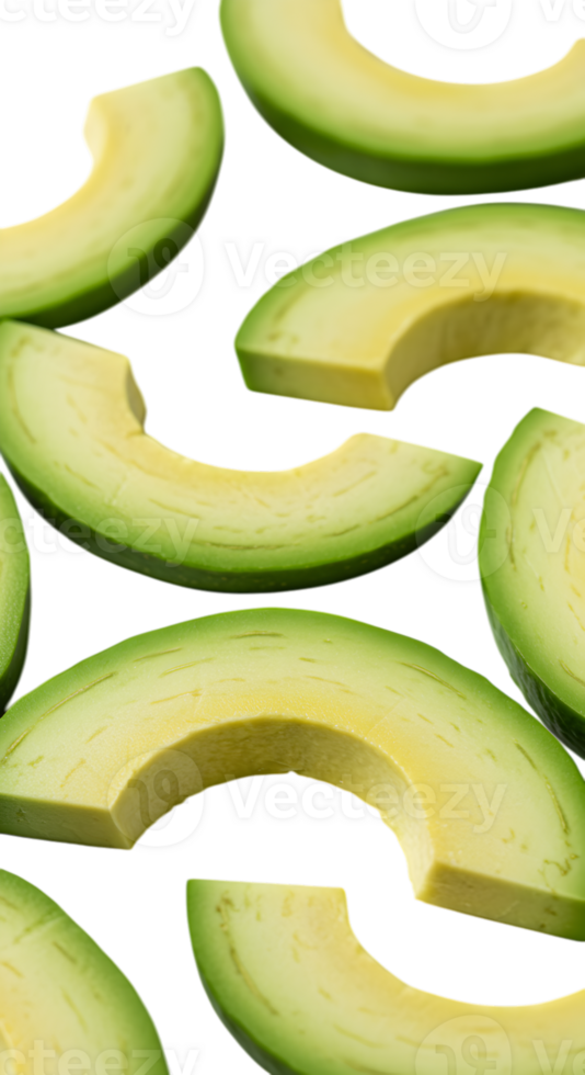 Elegant Avocado Slices in a Repeating Pattern on Transparent Background png