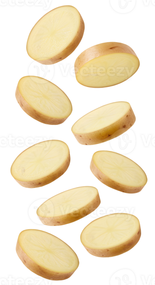 Elevated Potato Slices Floating on Transparent Background for Creative Use png