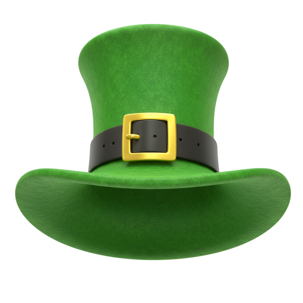 St. Patrick's Day Green Leprechaun Hat with Golden Buckle on Black Background png