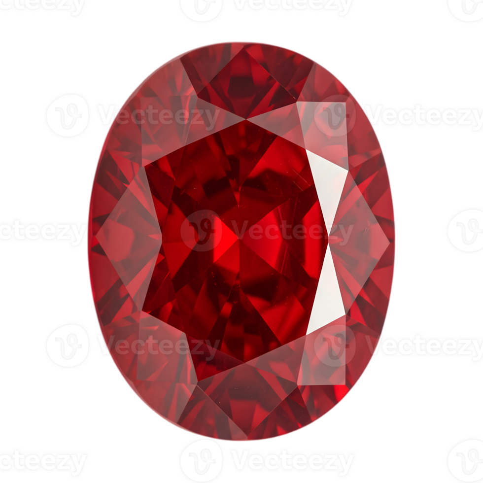 Close-up Shot of a Round Cut Ruby Gemstone Isolated on Transparent Background png