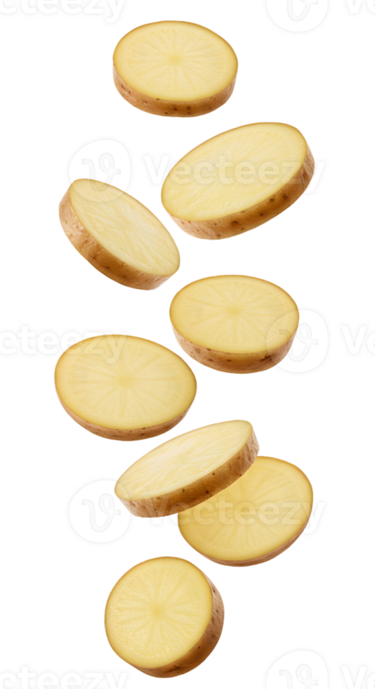 Floating Potato Slices Isolated on Transparent Background for Creative Food Projects png