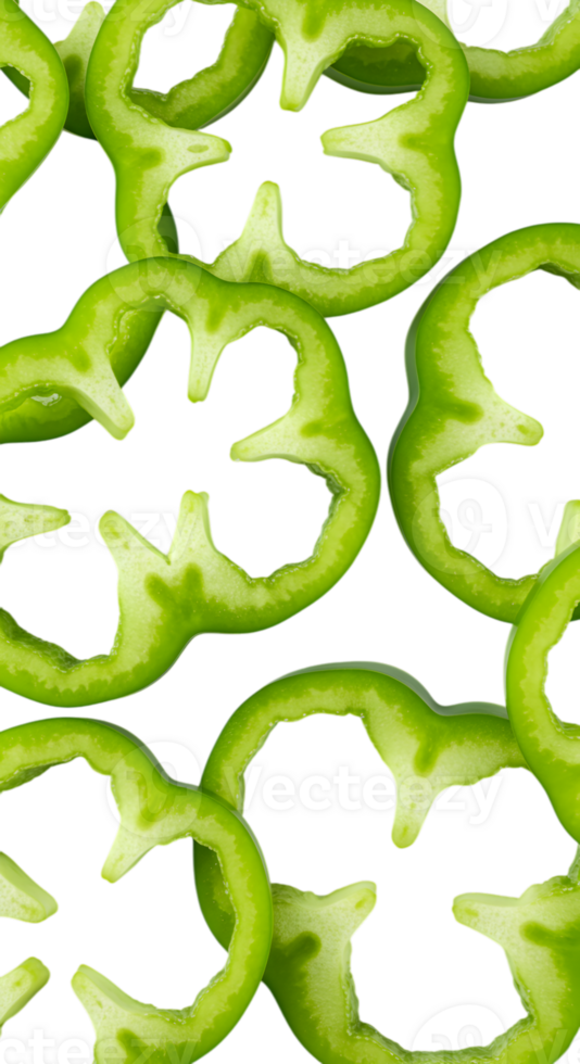 Vibrant green bell pepper slices arranged on a transparent backdrop png