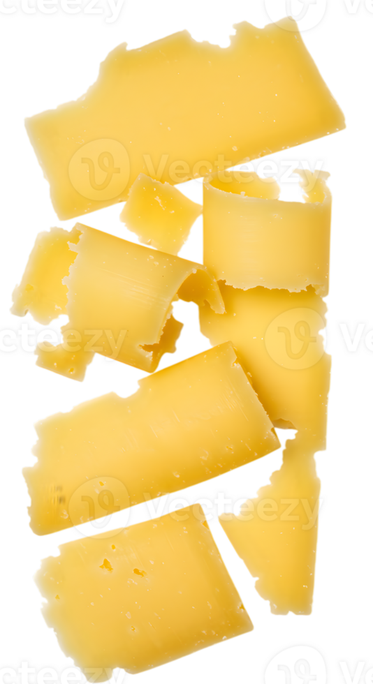 Elevated Still Life of Delicious Cheese Slices on a Transparent Backdrop png